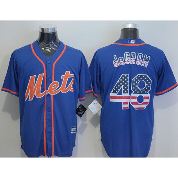 Mets #48 Jacob DeGrom Blue USA Flag Fashion Stitched Jersey