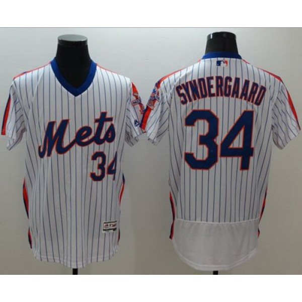Mets #34 Noah Syndergaard White(Blue Strip) Flexbase Authentic Collection Alternate Stitched Jersey