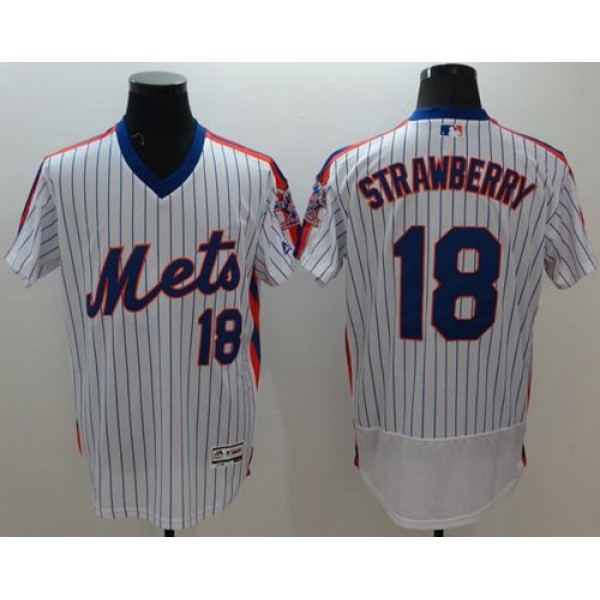 Mets #18 Darryl Strawberry White(Blue Strip) Flexbase Authentic Collection Alternate Stitched Jersey