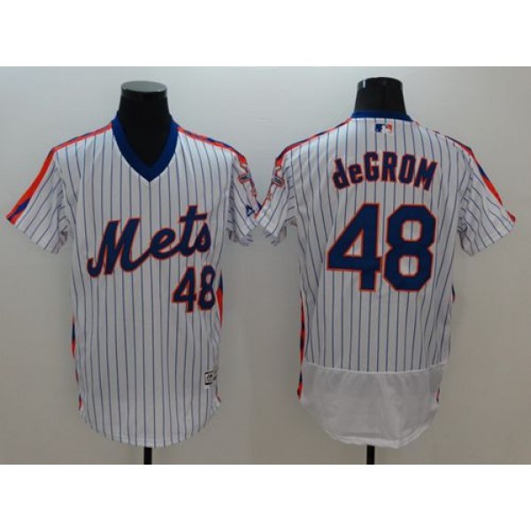 Mets #48 Jacob DeGrom White(Blue Strip) Flexbase Authentic Collection Alternate Stitched Jersey
