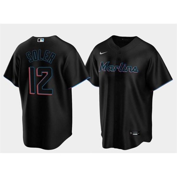 Miami Marlins #12 Jorge Soler Black Cool Base Stitched Jersey