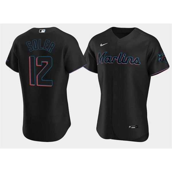 Miami Marlins #12 Jorge Soler Black Flex Base Stitched Jersey