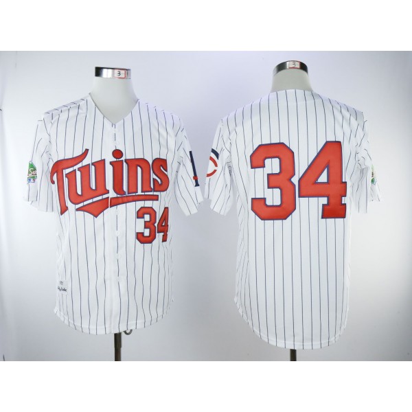Minnesota Twins #34 Kirby Puckett Mitchell And Ness White(Blue Strip) Throwback Stitched Jersey