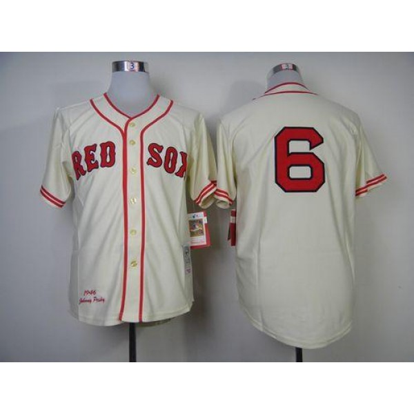 Mitchell And Ness 1946 Red Sox #6 Johnny Pesky Cream Throwback Stitched Jersey