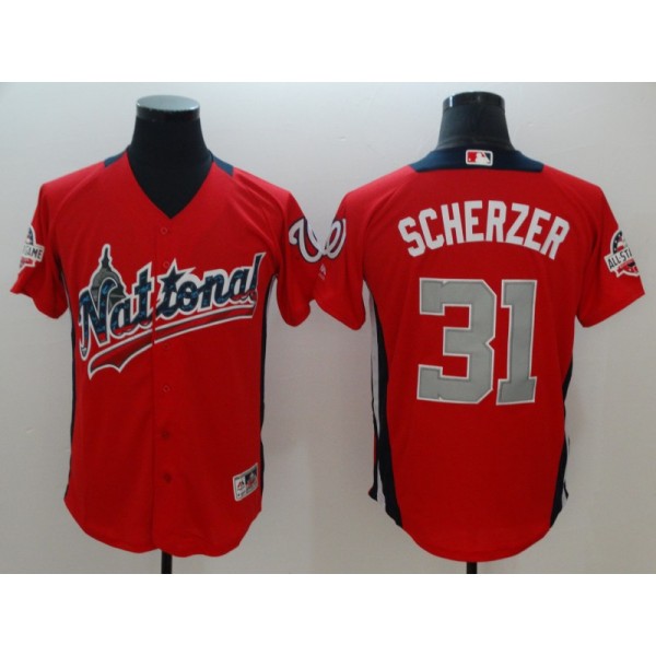 National League #31 Scherzer Majestic Red 2018 All-Star Game Home Run Derby Jersey