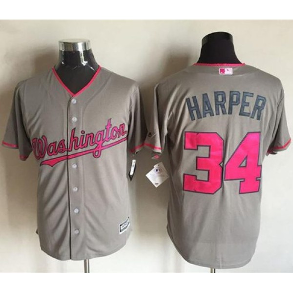 Nationals #34 Bryce Harper Grey New Cool Base 2016 Mother's Day Stitched Jersey