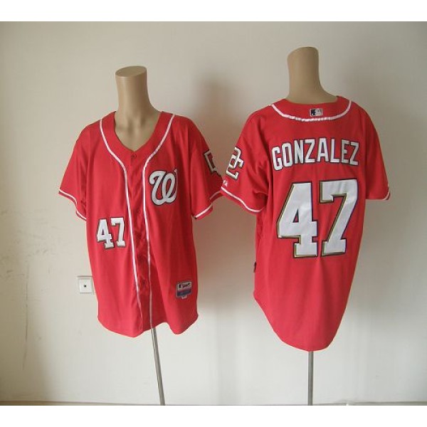 Nationals #47 Gio Gonzalez Red Cool Base Stitched Jersey