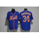 New York Mets #34 Noah Syndergaard Blue Team Logo Print Cool Base Stitched Jersey