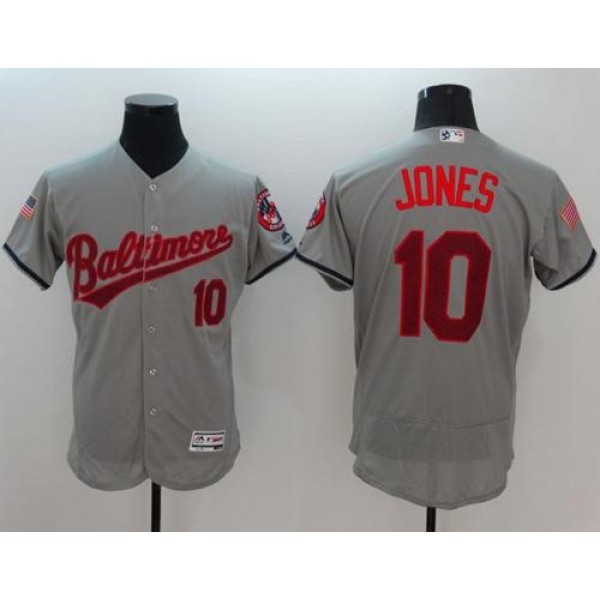 Orioles #10 Adam Jones Grey Fashion Stars Stripes Flexbase Authentic Stitched Jersey