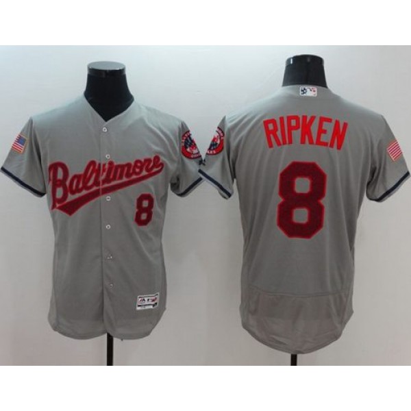 Orioles #8 Cal Ripken Grey Fashion Stars Stripes Flexbase Authentic Stitched Jersey