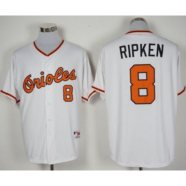 Orioles #8 Cal Ripken White 1966 Turn Back The Clock Stitched Jersey