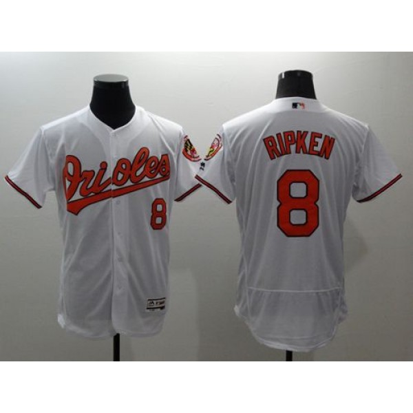Orioles #8 Cal Ripken White Flexbase Authentic Collection Stitched Jersey