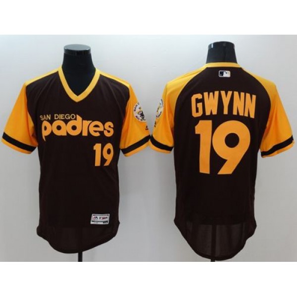 Padres #19 Tony Gwynn Brown Gold Flexbase Authentic Collection Cooperstown Stitched Jersey
