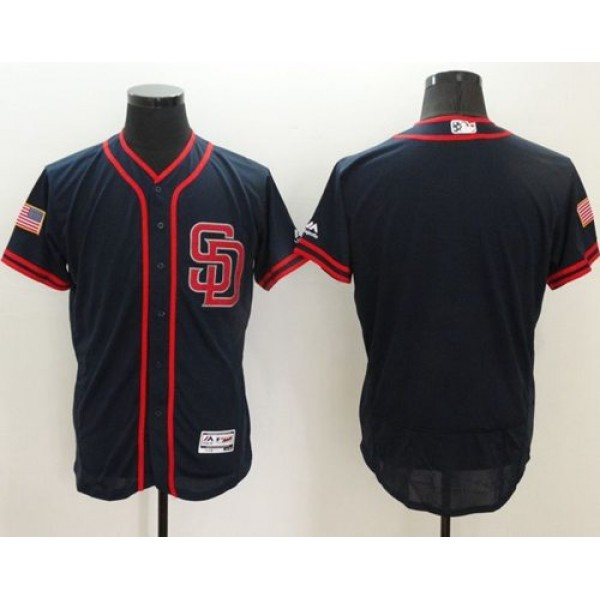 Padres Blank Navy Blue Fashion Stars Stripes Flexbase Authentic Stitched Jersey