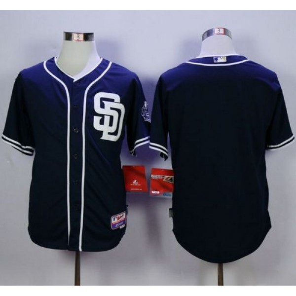 Padres Blank Dark Blue Cool Base Stitched Jersey