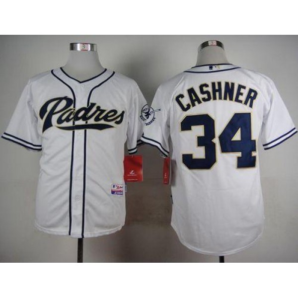 Padres #34 Andrew Cashner White Cool Base Stitched Jersey
