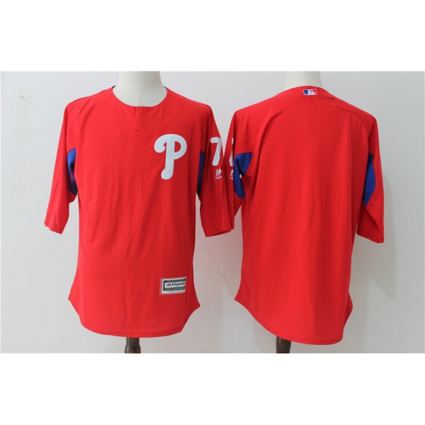 Philadelphia Phillies #7 Maikel Franco Red Authentic Collection On-Field 3 4 Sleeve Sleeve Batting Practice Stitched Jersey
