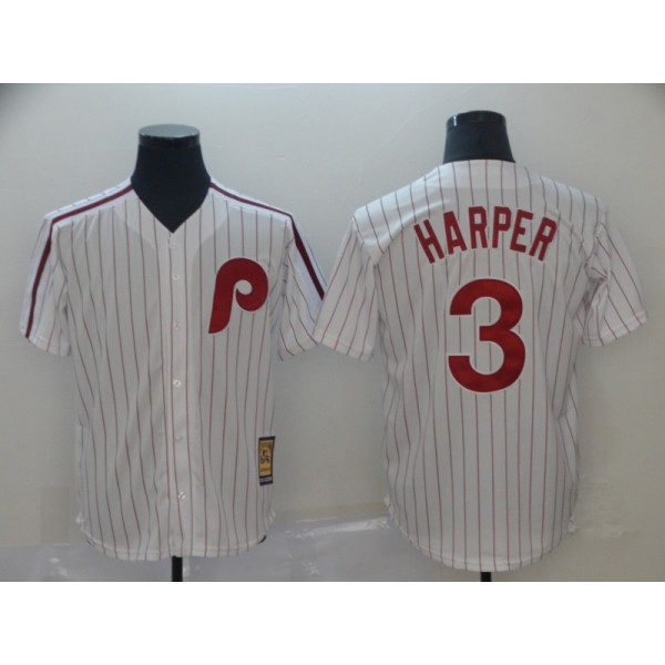 Philadelphia Phillies #3 Bryce Harper White Throwback Stitched Jersey