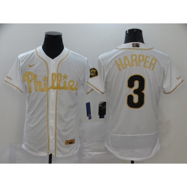 Philadelphia Phillies #3 Bryce Harper White Golden Stitched Jersey