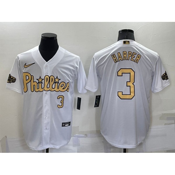 Philadelphia Phillies #3 Bryce Harper White 2022 All-Star Cool Base Stitched Baseball Jersey