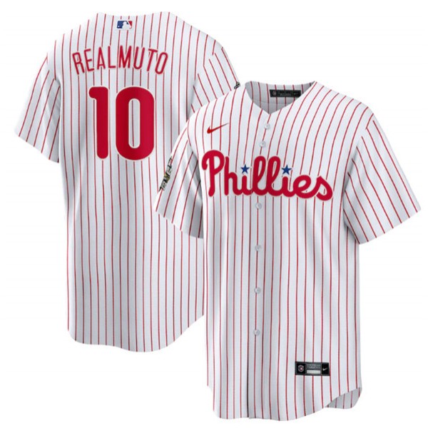 Philadelphia Phillies #10 J.T. Realmuto White 2022 World Series Cool Base Stitched Baseball Jersey