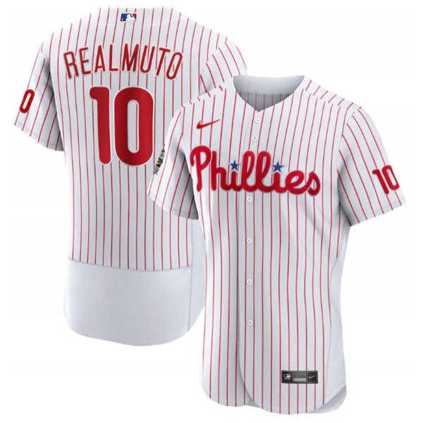 Philadelphia Phillies #10 J.T. Realmuto White 2022 World Series Flex Base Stitched Baseball Jersey