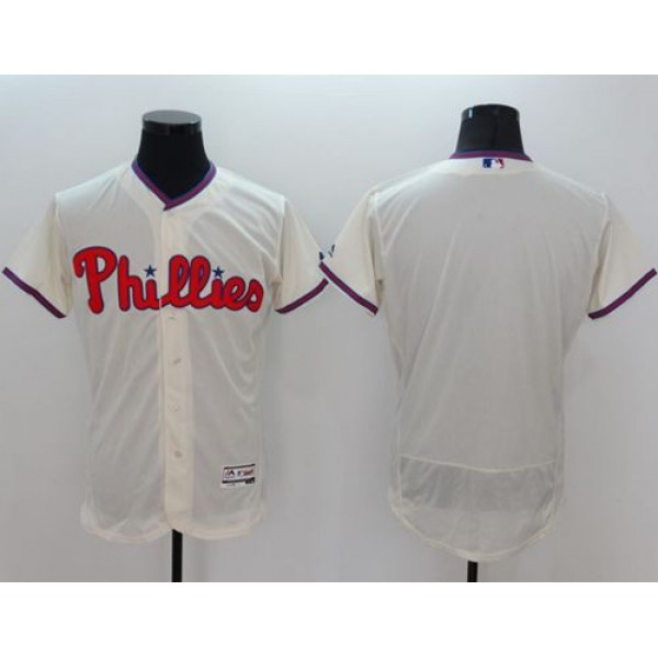 Phillies Blank Cream Flexbase Authentic Collection Stitched Jersey