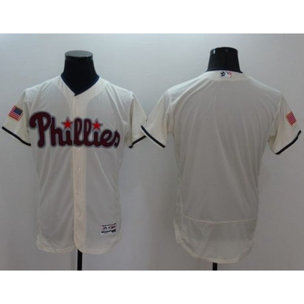 Phillies Blank Cream Fashion Stars Stripes Flexbase Authentic Stitched Jersey