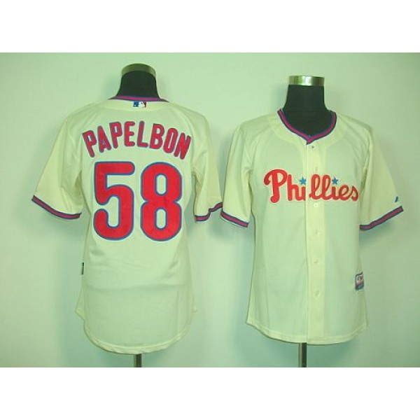 Phillies #58 Jonathan Papelbon Cream Cool Base Stitched Jersey
