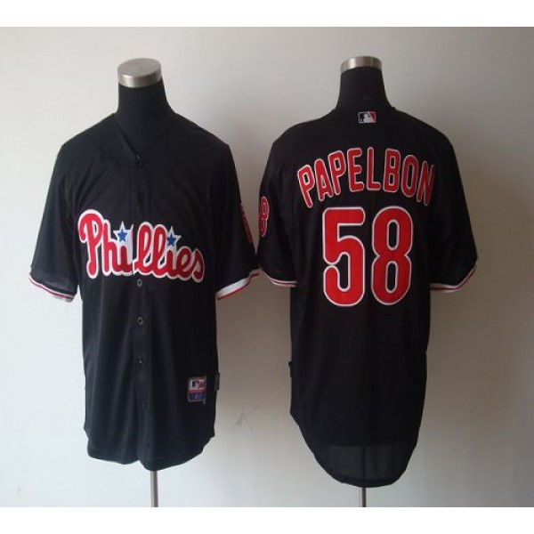 Phillies #58 Jonathan Papelbon Black Cool Base Stitched Jersey