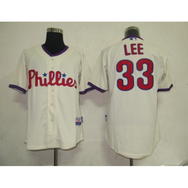 Phillies #33 Cliff Lee Cream Stitched Jersey