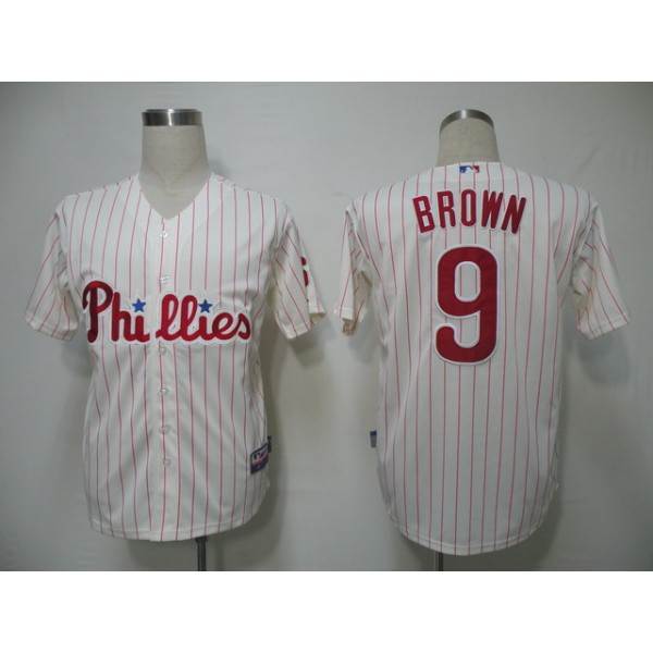 Phillies #9 Domoic Brown White Red Strip Stitched Jersey
