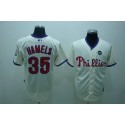 Phillies #35 Colbert Hamels Stitched Cream Jersey