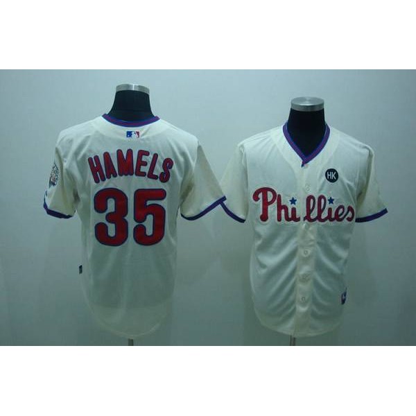 Phillies #35 Colbert Hamels Stitched Cream Jersey
