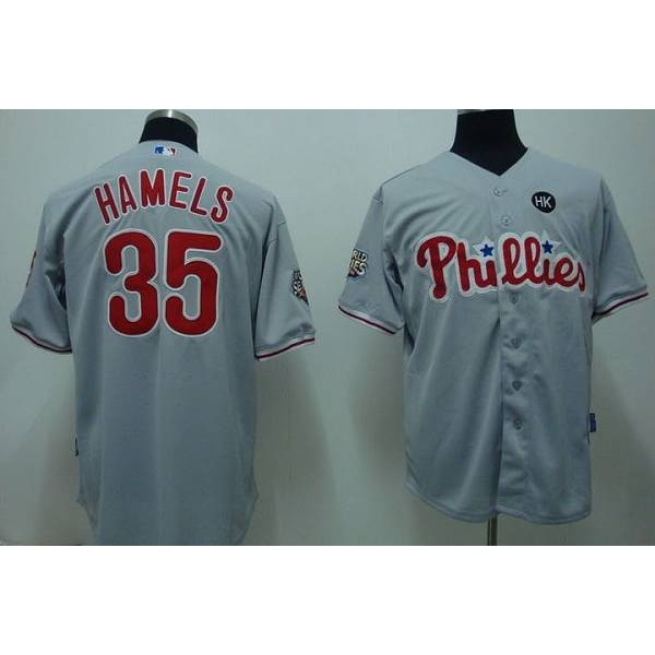 Phillies #35 Colbert Hamels Stitched Grey Jersey