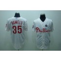 Phillies #35 Colbert Hamels Stitched White Red Strip Jersey