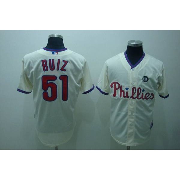 Phillies #51 Carlos Ruiz Stitched Cream Jersey