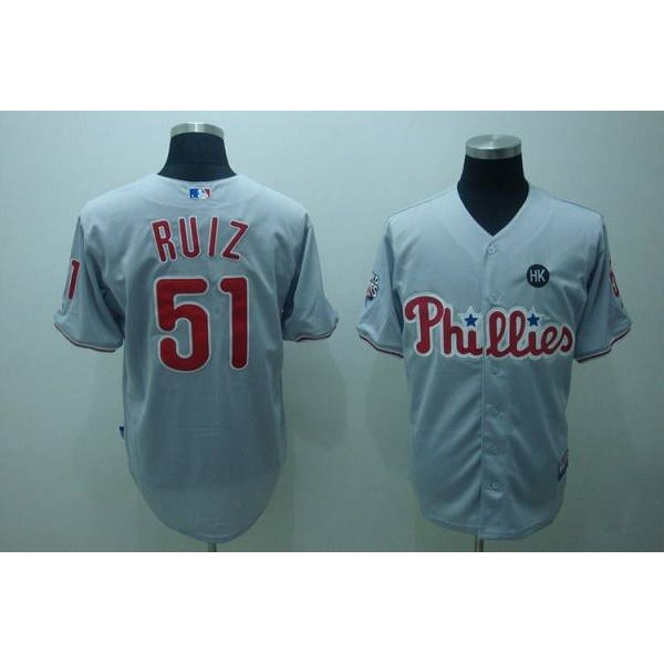 Phillies #51 Carlos Ruiz Stitched Grey Jersey