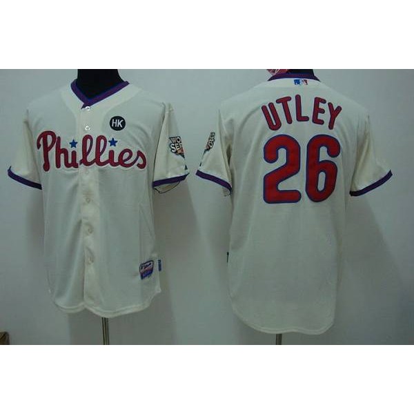 Phillies #26 Chase Utley Stitched Cream Jersey