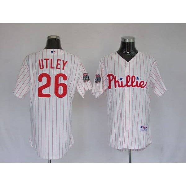 Phillies #26 Chase Utley Stitched White Red Strip Jersey