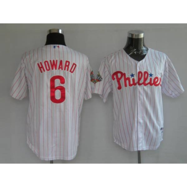 Phillies #6 Ryan Howard Stitched White Red Strip Jersey