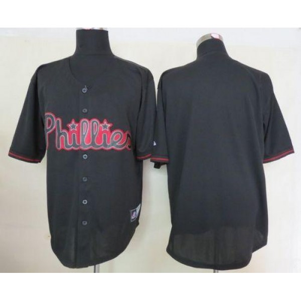 Phillies Blank Black Fashion Stitched Jersey