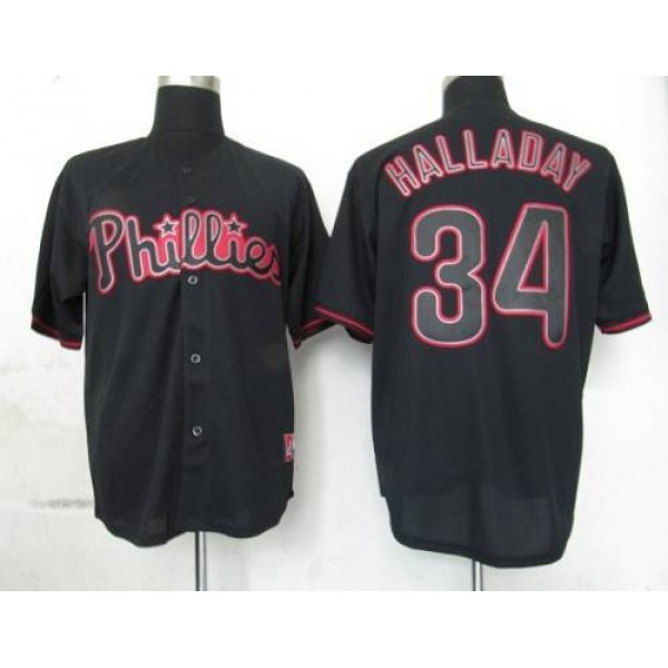 Phillies #34 Roy Halladay Black Fashion Stitched Jersey