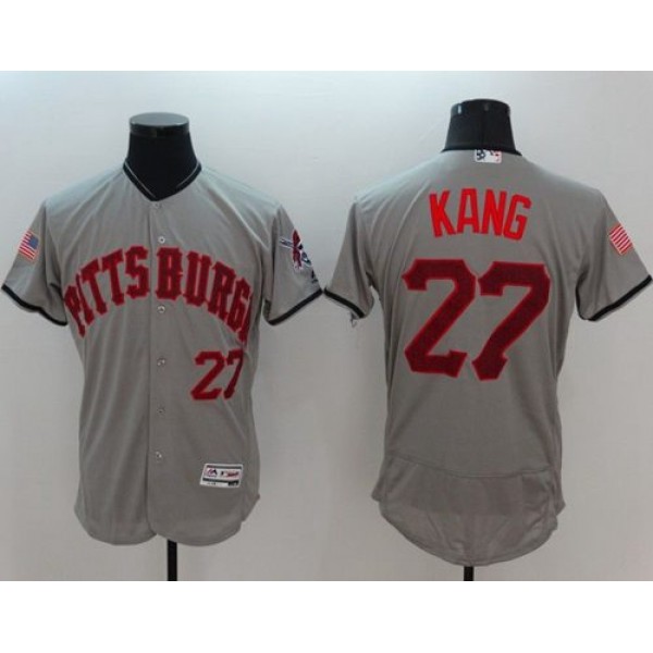 Pirates #27 Jung-Ho Kang Grey Fashion Stars Stripes Flexbase Authentic Stitched Jersey