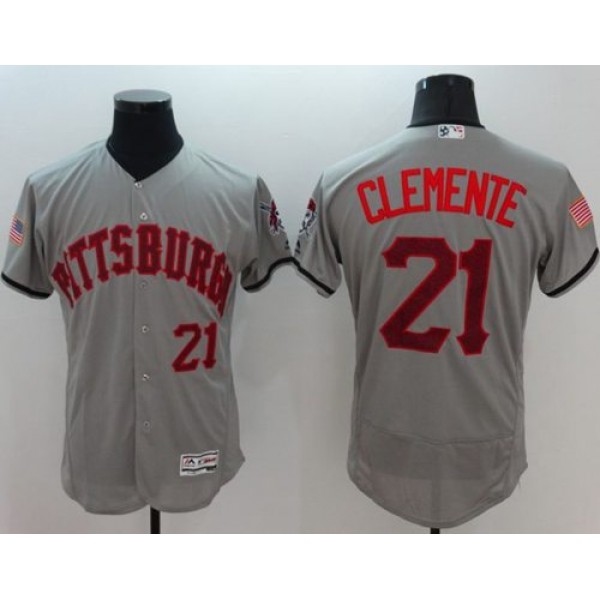 Pirates #21 Roberto Clemente Grey Fashion Stars Stripes Flexbase Authentic Stitched Jersey
