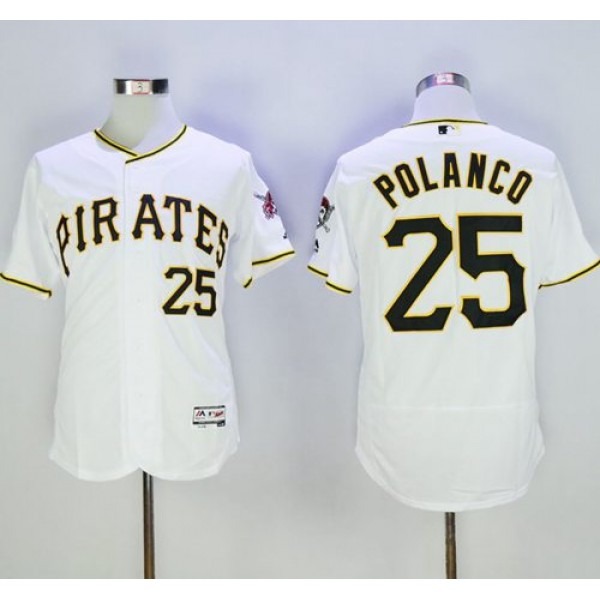 Pirates #25 Gregory Polanco White Flexbase Authentic Collection Stitched Jersey