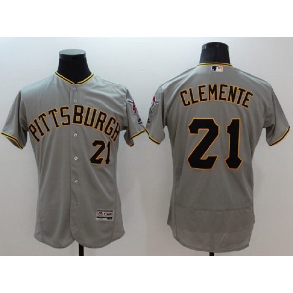 Pirates #21 Roberto Clemente Grey Flexbase Authentic Collection Stitched Jersey