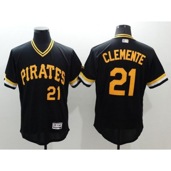 Pirates #21 Roberto Clemente Black Flexbase Authentic Collection Cooperstown Stitched Jersey