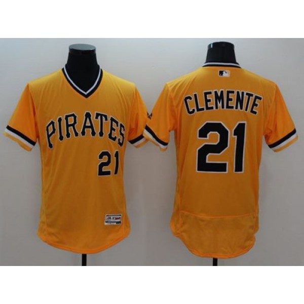 Pirates #21 Roberto Clemente Gold Flexbase Authentic Collection Cooperstown Stitched Jersey