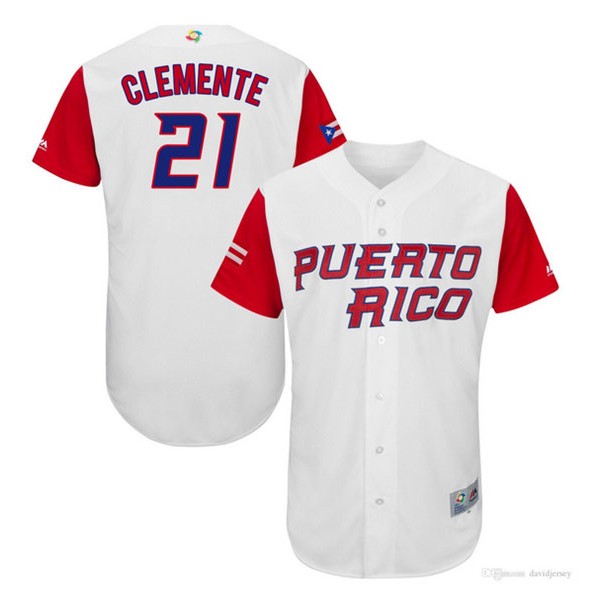 Puerto Rico Baseball #21 Roberto Clemente World Game Classic Baseball Jersey